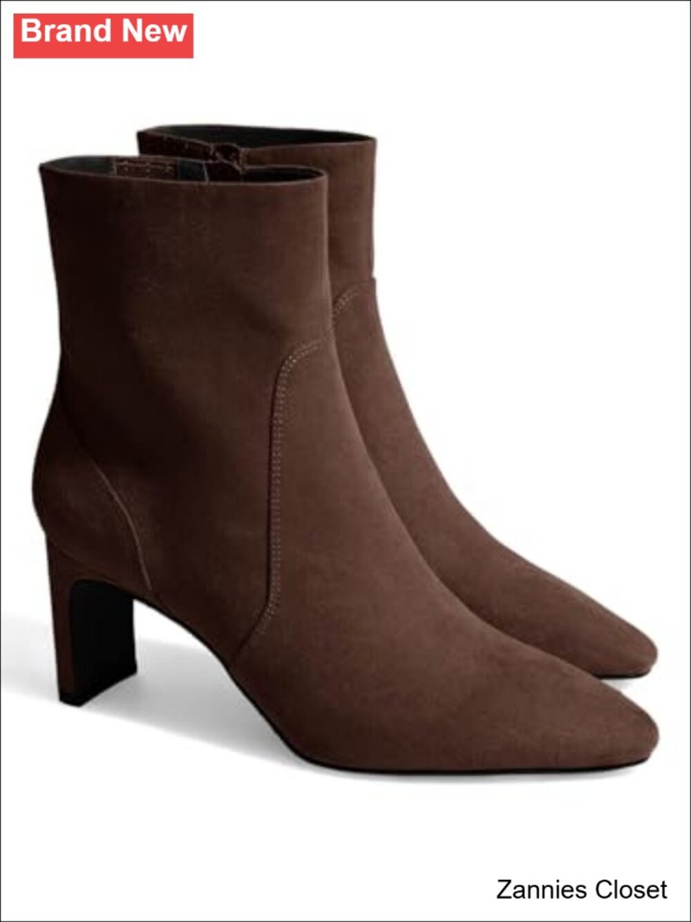 ✨Coutgo Womens Faux Suede Chunky Low Block Heel Square Toe Side Zip Ankle